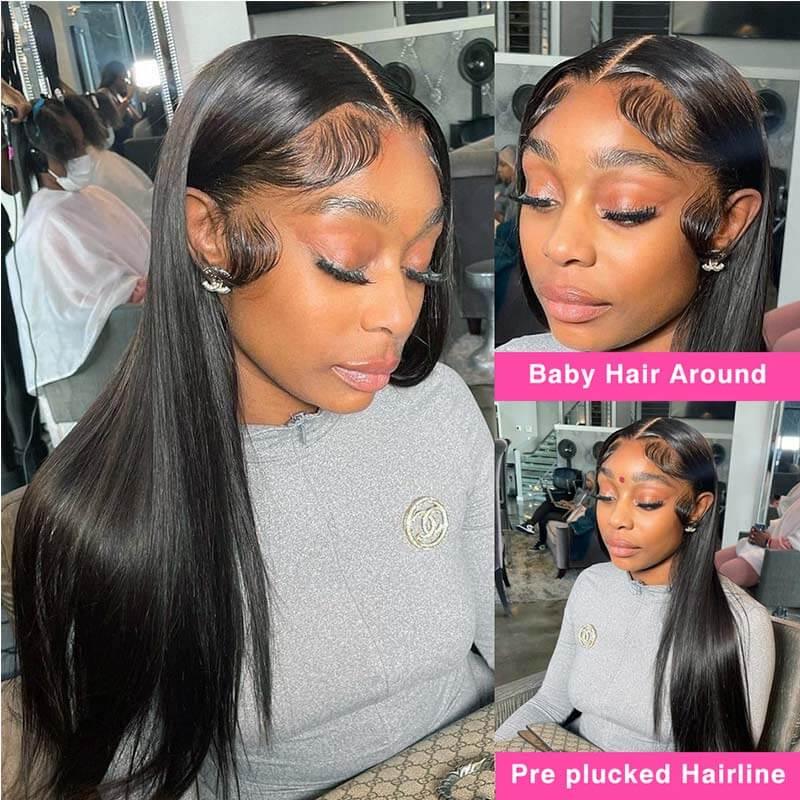 Full Frontal 360 Lace Front Wigs Straight Peruvian Human Hair Remy Hair Natural Black For Women - Superlovehair